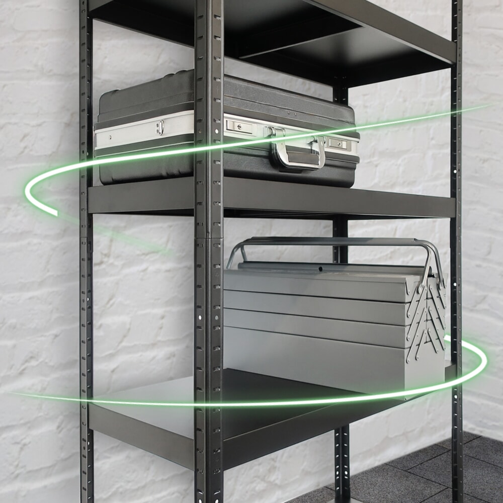 Termékkép száma 4: HEMMDAL fém dugaszolható állvány, rekeszterhelés 130 kg, Ma x Szé x Mé 1800 x 900 x 400 mm, fekete