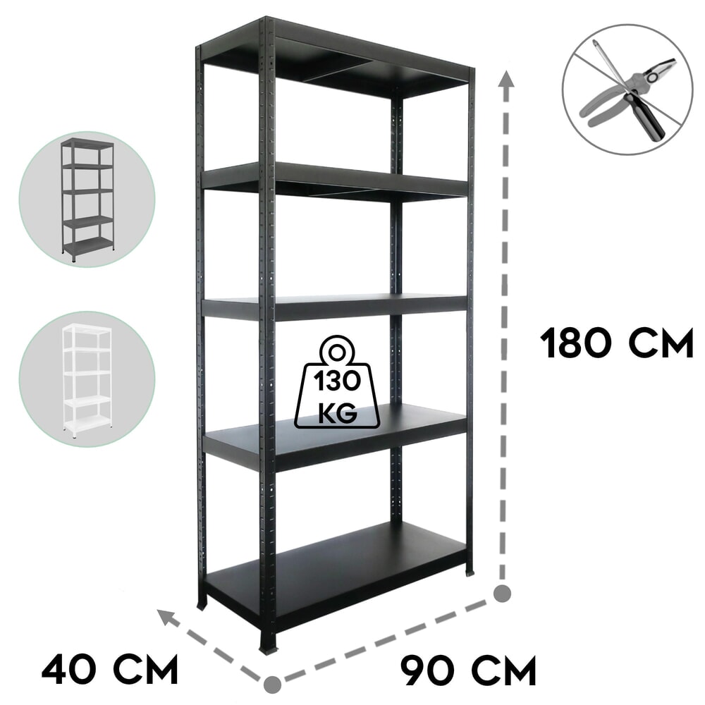 Termékkép száma 3: HEMMDAL fém dugaszolható állvány, rekeszterhelés 130 kg, Ma x Szé x Mé 1800 x 900 x 400 mm, fekete