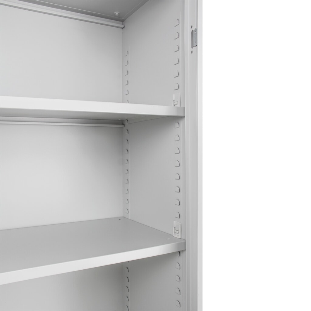 HEMMDAL Flügeltürschrank – 195 x 92 x 42 cm - Metallschrank in lichtgrau - 4 Fachböden höhenverstellbar Produktabbildung Nr. 3: HEMMDAL Flügeltürschrank – 195 x 92 x 42 cm - Metallschrank in lichtgrau - 4 Fachböden höhenverstellbar