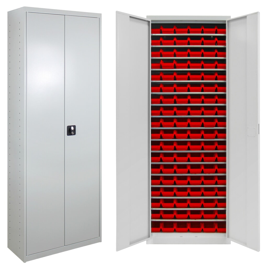 HEMMDAL Magazinschrank mit 2 Türen, HxBxT 1.950 x 710 x 300 mm, mit Sichtlagerkästen, 108 Stück Produktabbildung: HEMMDAL Magazinschrank mit 2 Türen, HxBxT 1.950 x 710 x 300 mm, mit Sichtlagerkästen, 108 Stück