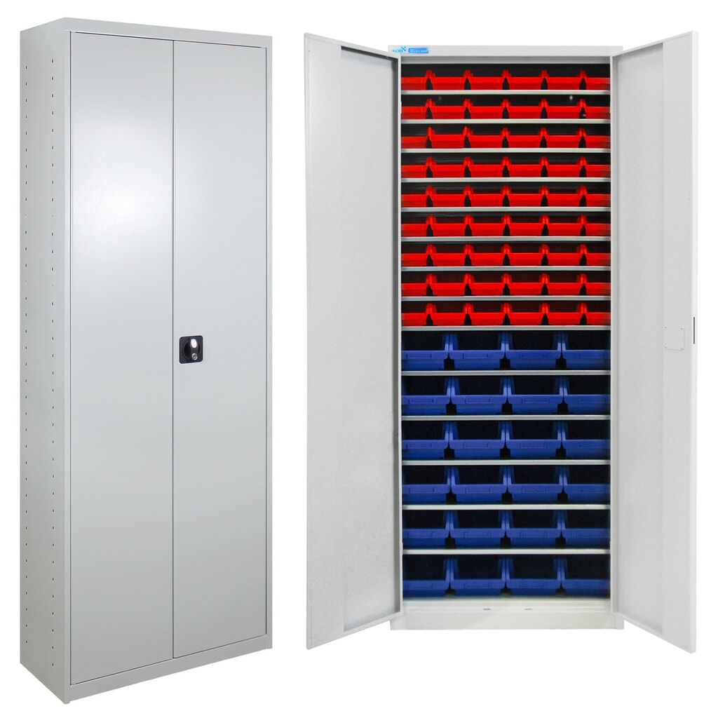 HEMMDAL Magazinschrank mit 2 Türen, HxBxT 1.950 x 710 x 300 mm, mit Sichtlagerkästen, 78 Stück Produktabbildung: HEMMDAL Magazinschrank mit 2 Türen, HxBxT 1.950 x 710 x 300 mm, mit Sichtlagerkästen, 78 Stück