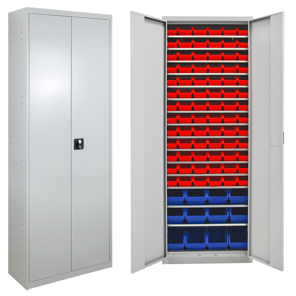 HEMMDAL Magazinschrank mit 2 Türen, HxBxT 1.950 x 710 x 300 mm, mit Sichtlagerkästen, 90 Stück Produktabbildung: HEMMDAL Magazinschrank mit 2 Türen, HxBxT 1.950 x 710 x 300 mm, mit Sichtlagerkästen, 90 Stück