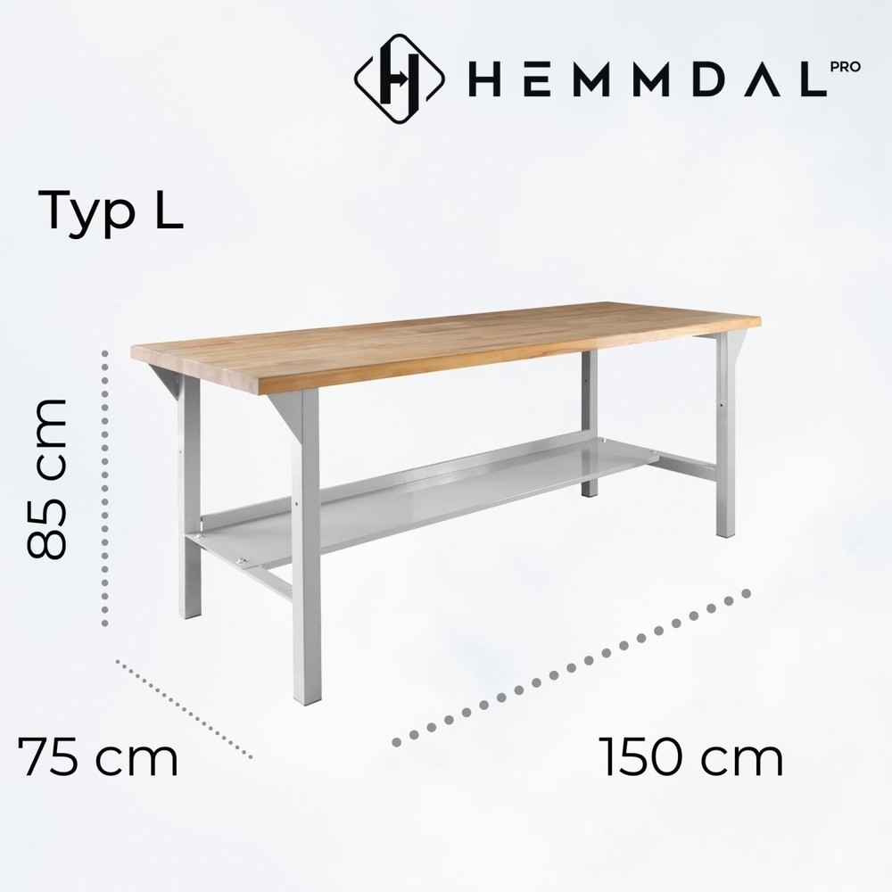 Produktabbildung Nr. 2: HEMMDAL HEMMDAL PRO Werkbank Typ L, bis 300 kg – 150 x 85 x 75 cm – Arbeitstisch Made in EU