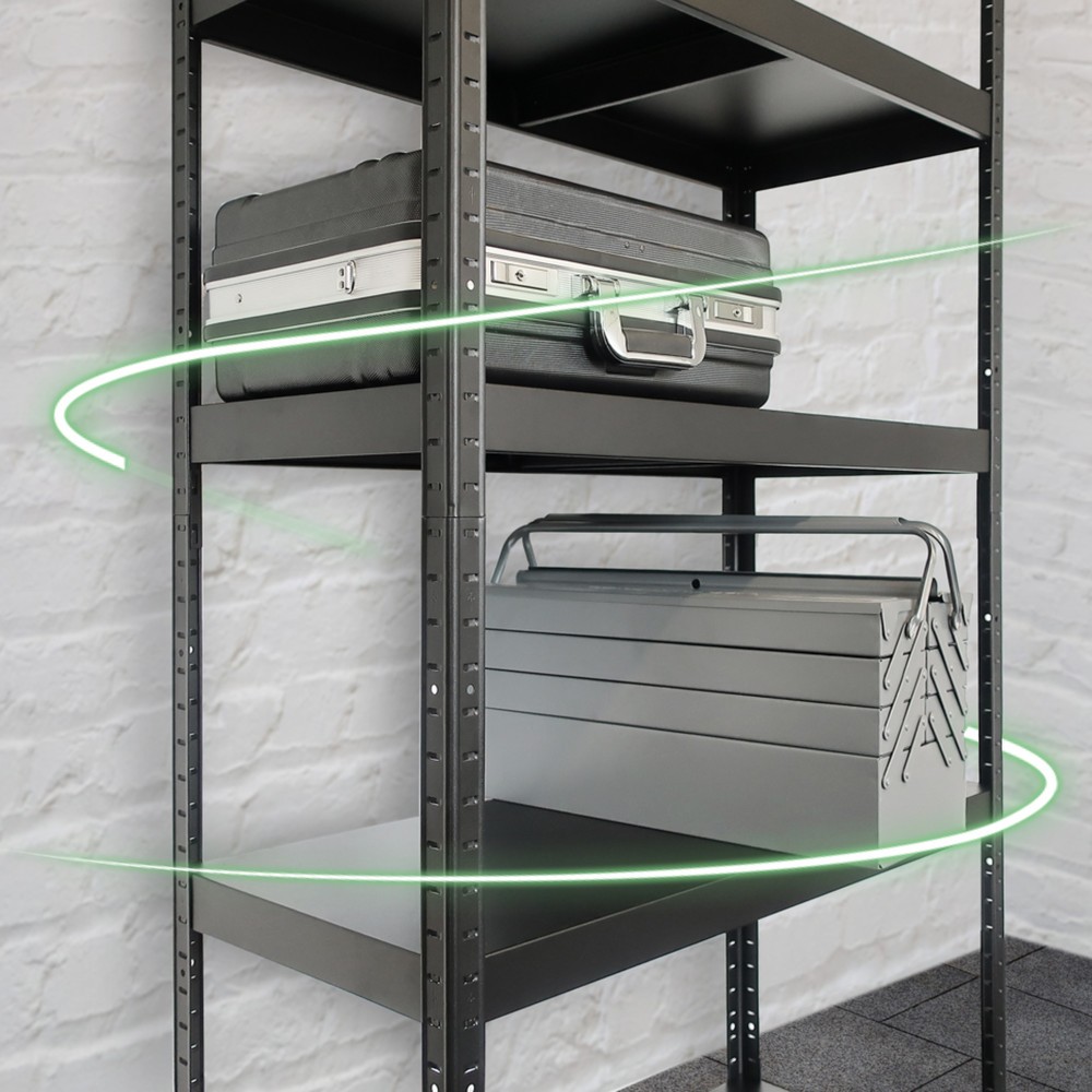 N° de l'image du produit 4 : HEMMDAL Rayonnage enfichable métallique, charge par tablette 130 kg, HxlxP 1 800 x 900 x 400 mm noir