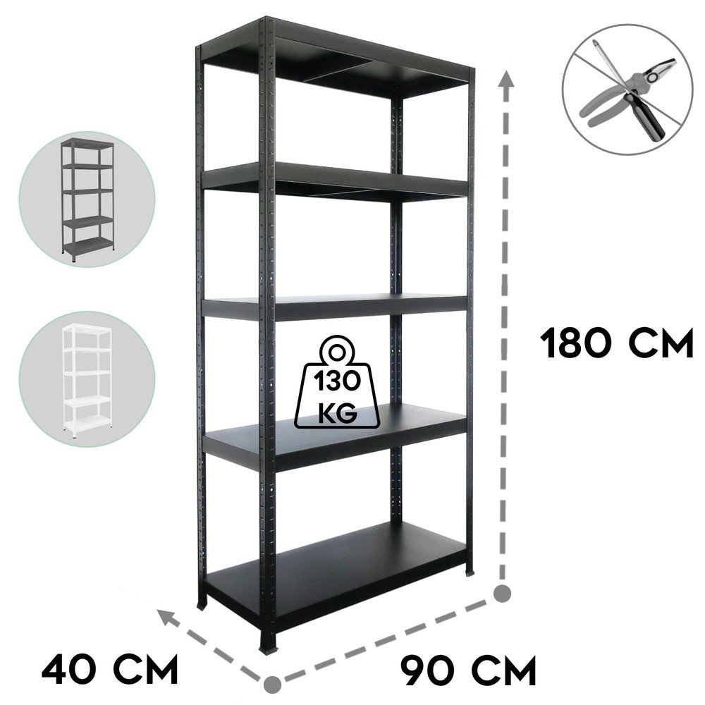 N° de l'image du produit 3 : HEMMDAL Rayonnage enfichable métallique, charge par tablette 130 kg, HxlxP 1 800 x 900 x 400 mm noir