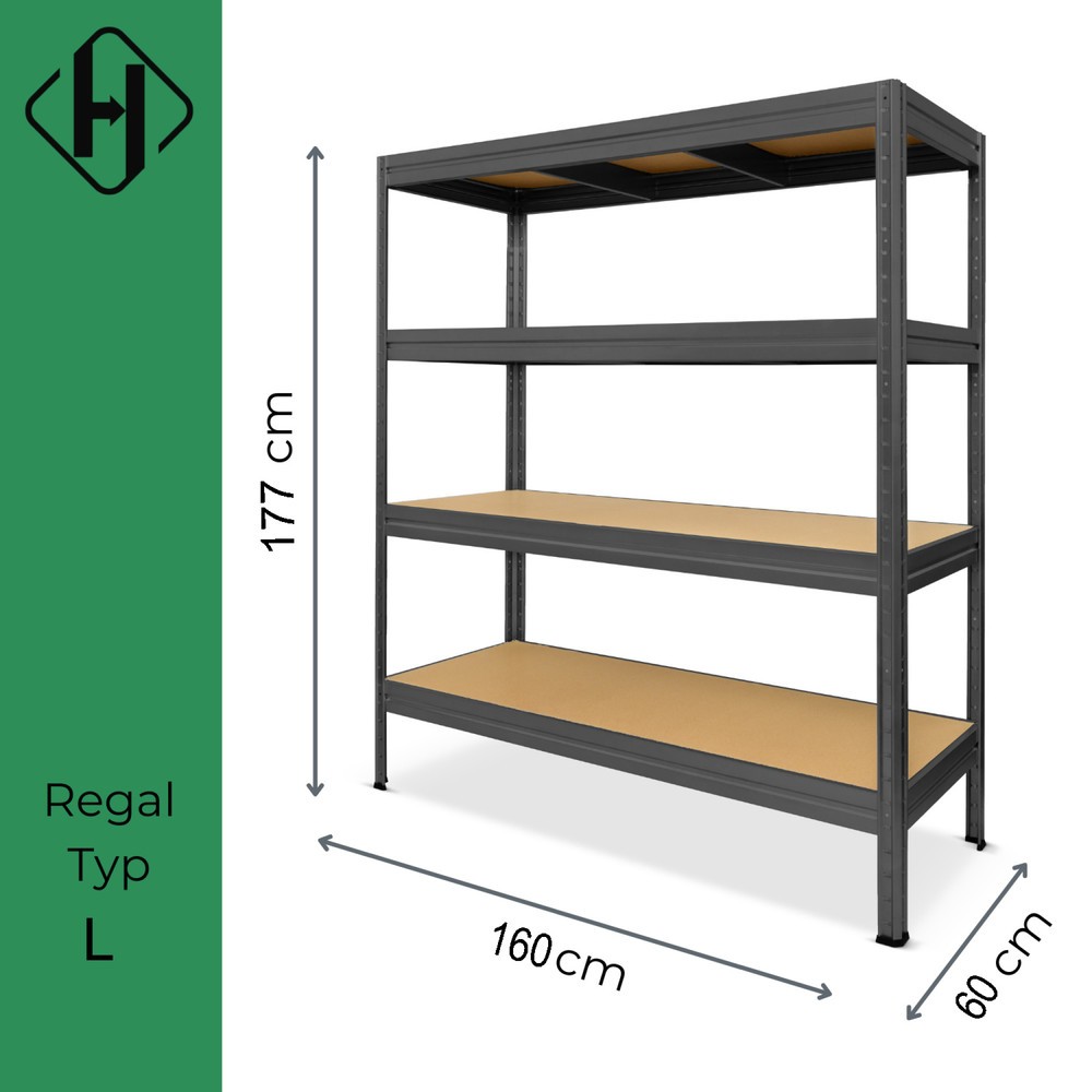 N° de l'image du produit 3 : HEMMDAL Rayonnage pour charges lourdes Type L, gris graphite – 177 x 160 x 60 cm – jusqu'à 2 400 kg