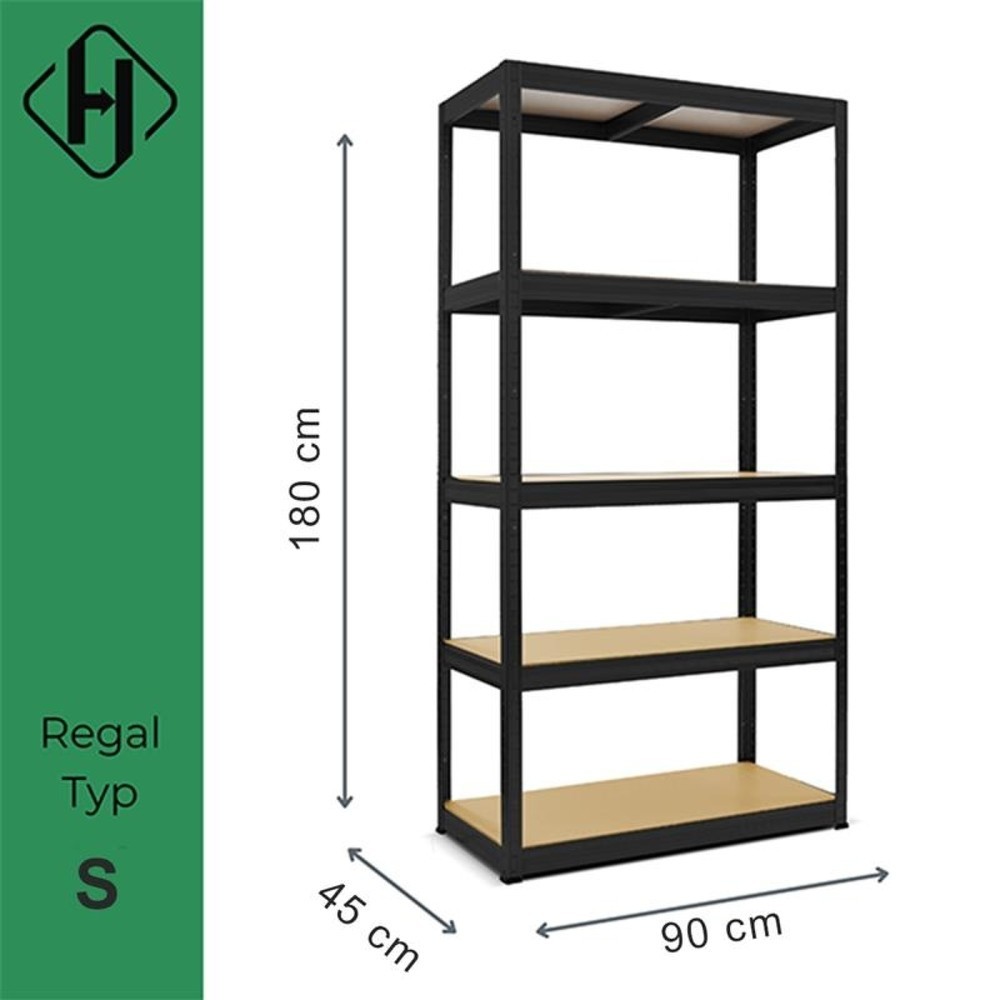 N° de l'image du produit 2 : HEMMDAL Rayonnage pour charges lourdes Type S, noir – 180 x 90 x 45 cm – jusqu'à 750 kg
