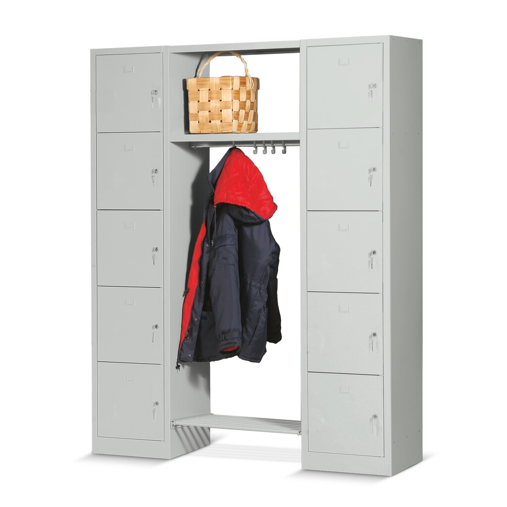 Produktabbildung: HEMMDAL Schließfachspind Komplett-Set, 10 Fächer, HxBxT 1.900 x 1.490 x 450 mm