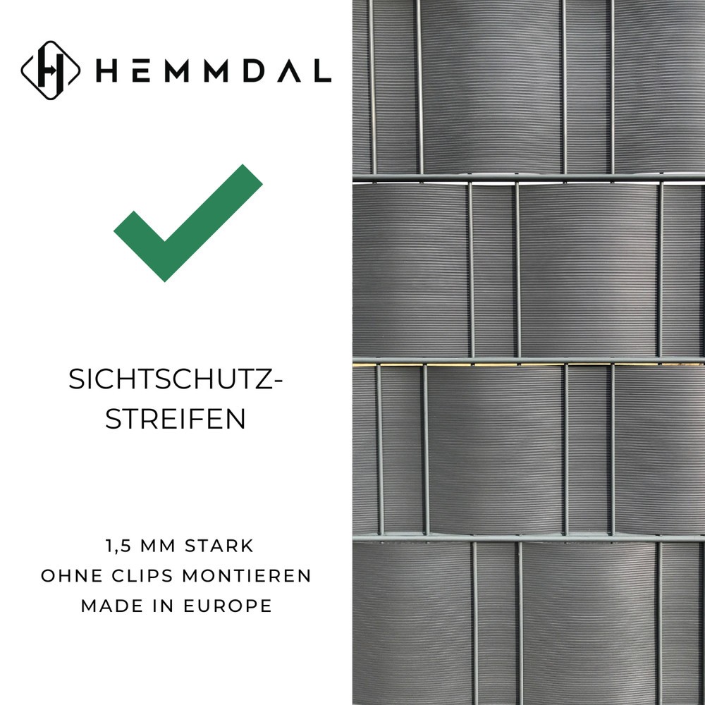 Produktabbildung Nr. 3: HEMMDAL Sichtschutzstreifen mit Rillen, anthrazit – 2,53 m – 10 Stück, aus PP