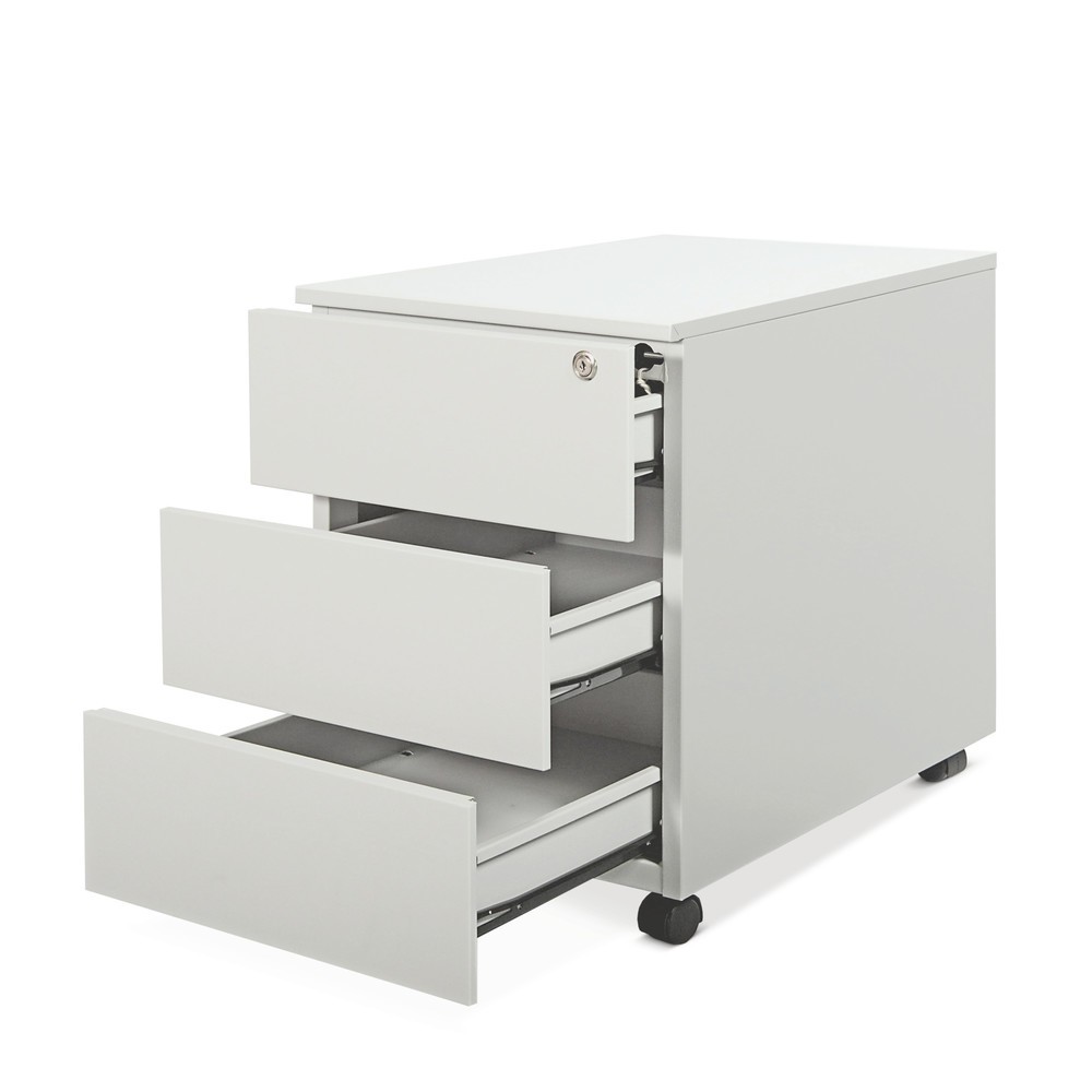 Produktabbildung: HEMMDAL Stahl-Rollcontainer mit 3 Schubladen, HxBxT 530 x 400 x 590 mm, lichtgrau