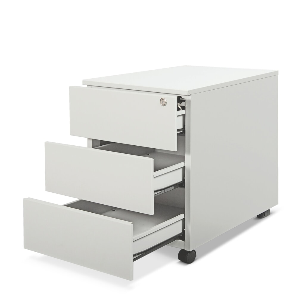 Produktabbildung: HEMMDAL Stahl-Rollcontainer mit 3 Schubladen, HxBxT 530 x 400 x 590 mm, lichtgrau