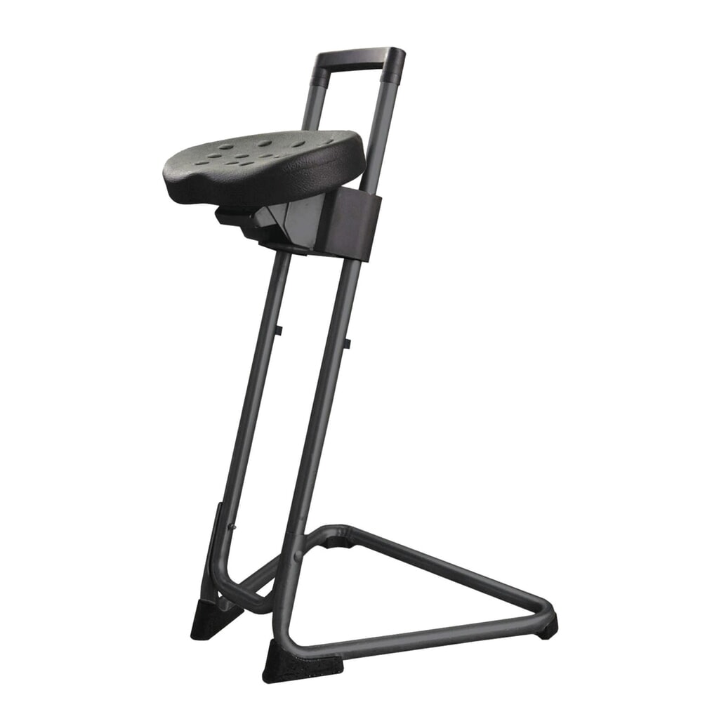 Produktabbildung: HEMMDAL Stehhilfe, schwenk- und neigbarer PU-Komfortsitz, Sitzhöhe 600-850 mm, schwarz