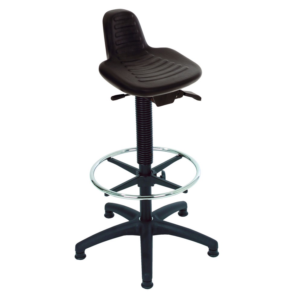 Produktabbildung Nr. 1: HEMMDAL Stehsitz, PU-Sitz mit Rückenstütze + Tragegriff, Sitzhöhe 580-840 mm, Fußring, Bodengleiter