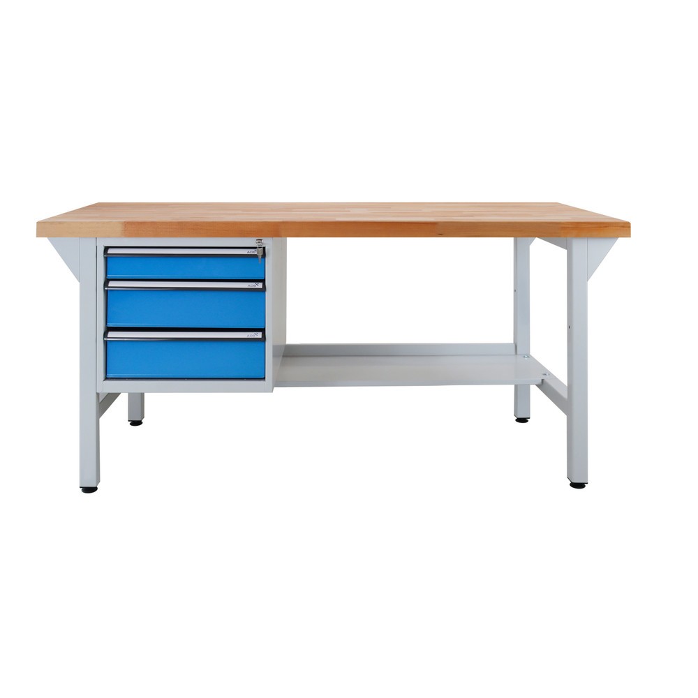 Produktabbildung: HEMMDAL Werkbank Typ L, mit 3 Schubladen – bis 300 kg – Arbeitstisch Made in EU