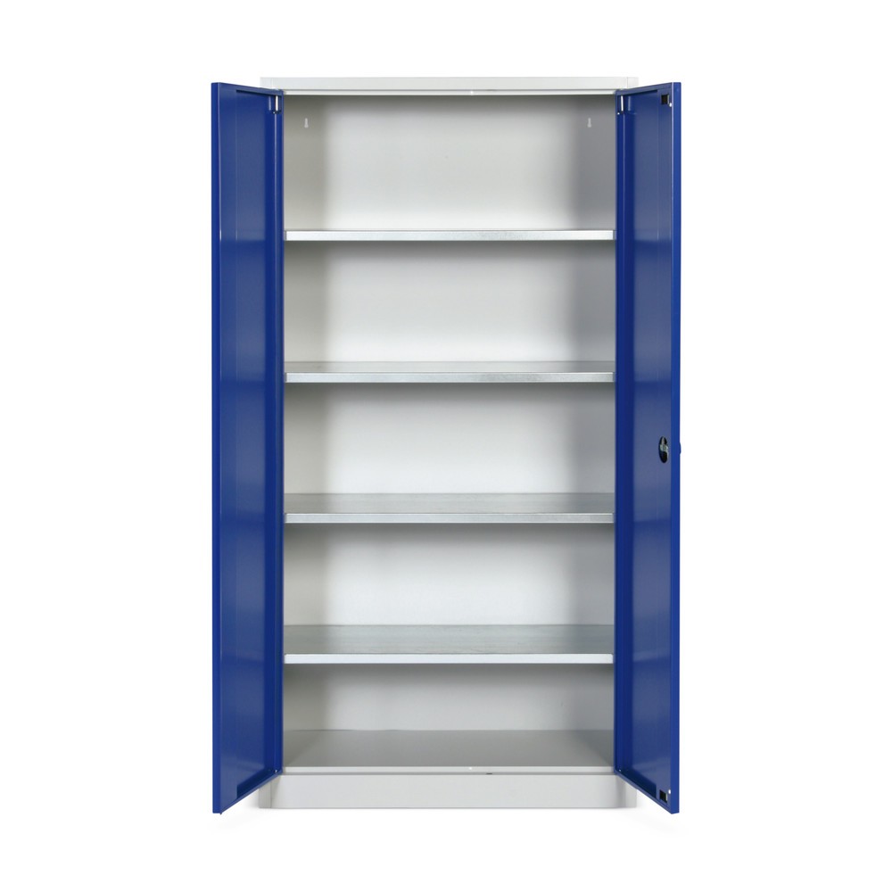 Produktabbildung: HEMMDAL Werkstatt-Flügeltürschrank, HxBxT 1.800 x 800 x 380 mm, lichtgrau/enzianblau