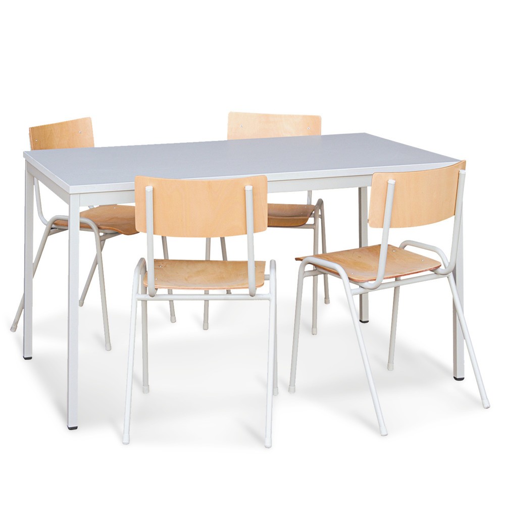 Product afbeelding: HEMMDAL Zitgroep met stalen tafel, tafel bxd 1.200 x 800 mm + 4 stoelen, lichtgrijs