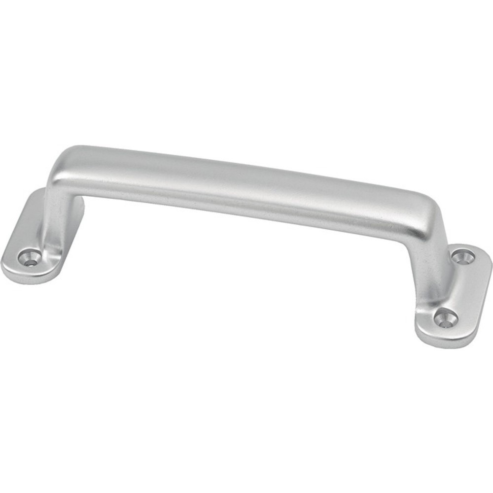 Produktabbildung: HERMETA Handgriff Ausladung 30 mm, Aluminiumguss silberfarbig eloxiert, Länge 160 mm Breite 42 mm, Anzahl Löcher 4