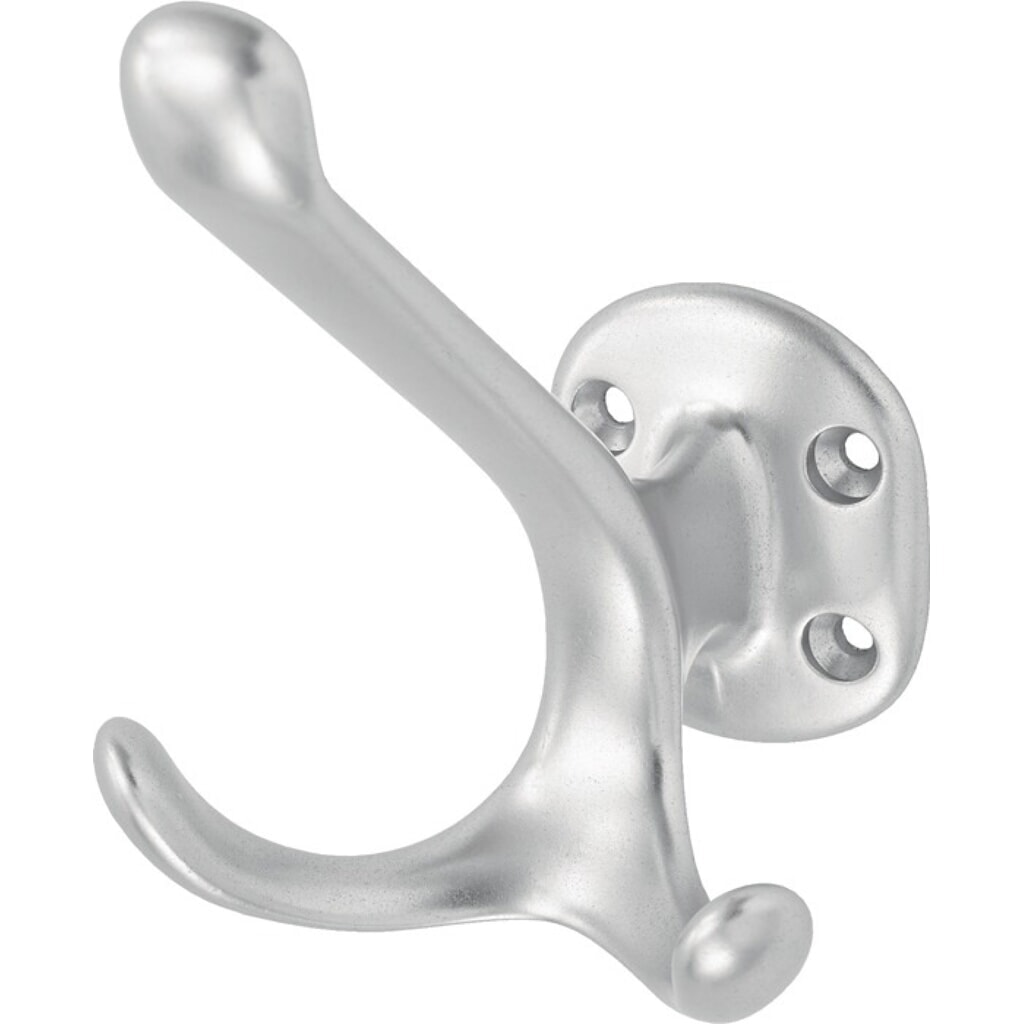 Produktabbildung: HERMETA Huthaken 0028, Aluminium silberfarbig eloxiert, zweifach Ausladung 90 mm, Höhe 100 mm