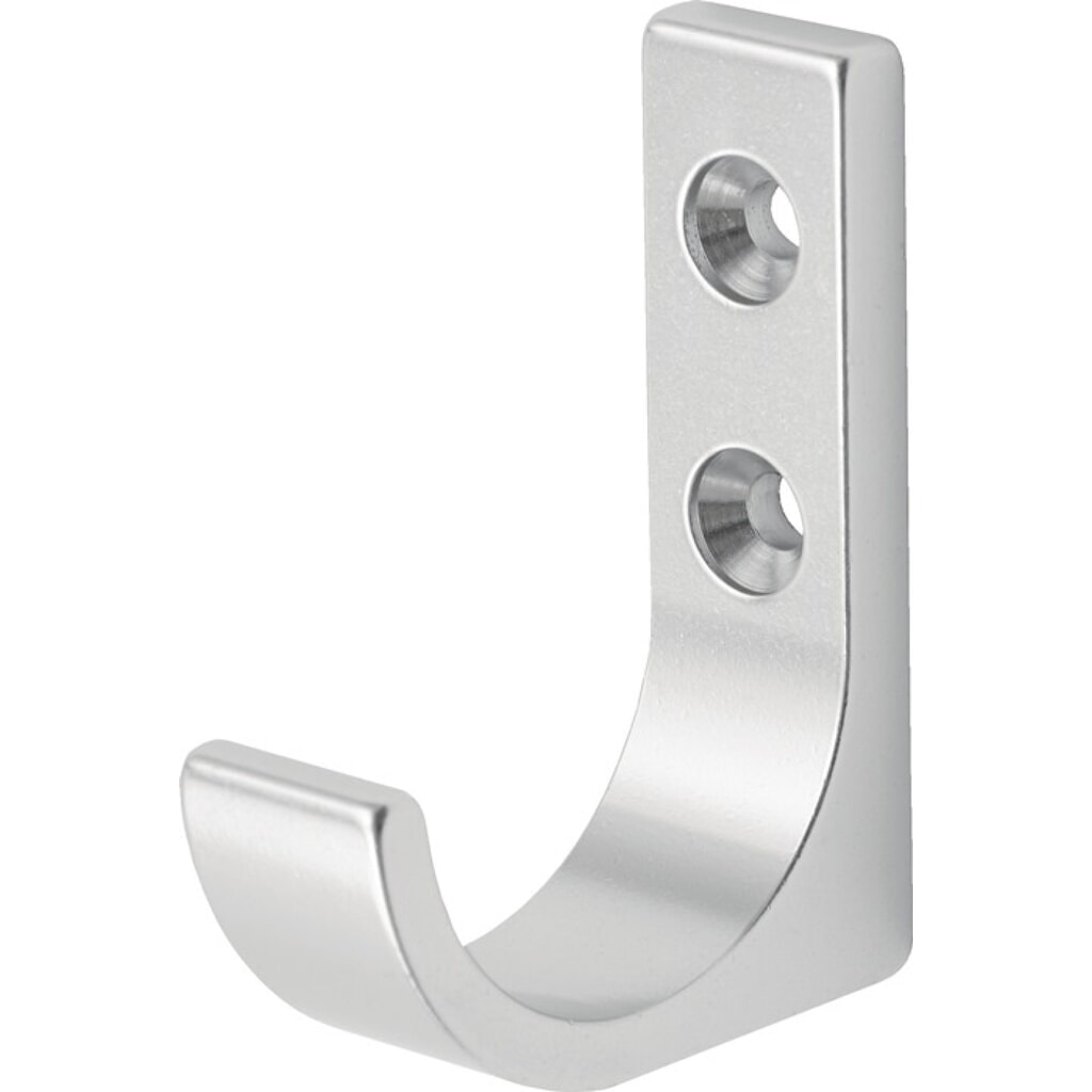 HERMETA Mantelhaken 0149, Aluminium silberfarbig eloxiert, einfach Ausladung 51,5 mm, Höhe 65 mm Produktabbildung: HERMETA Mantelhaken 0149, Aluminium silberfarbig eloxiert, einfach Ausladung 51,5 mm, Höhe 65 mm