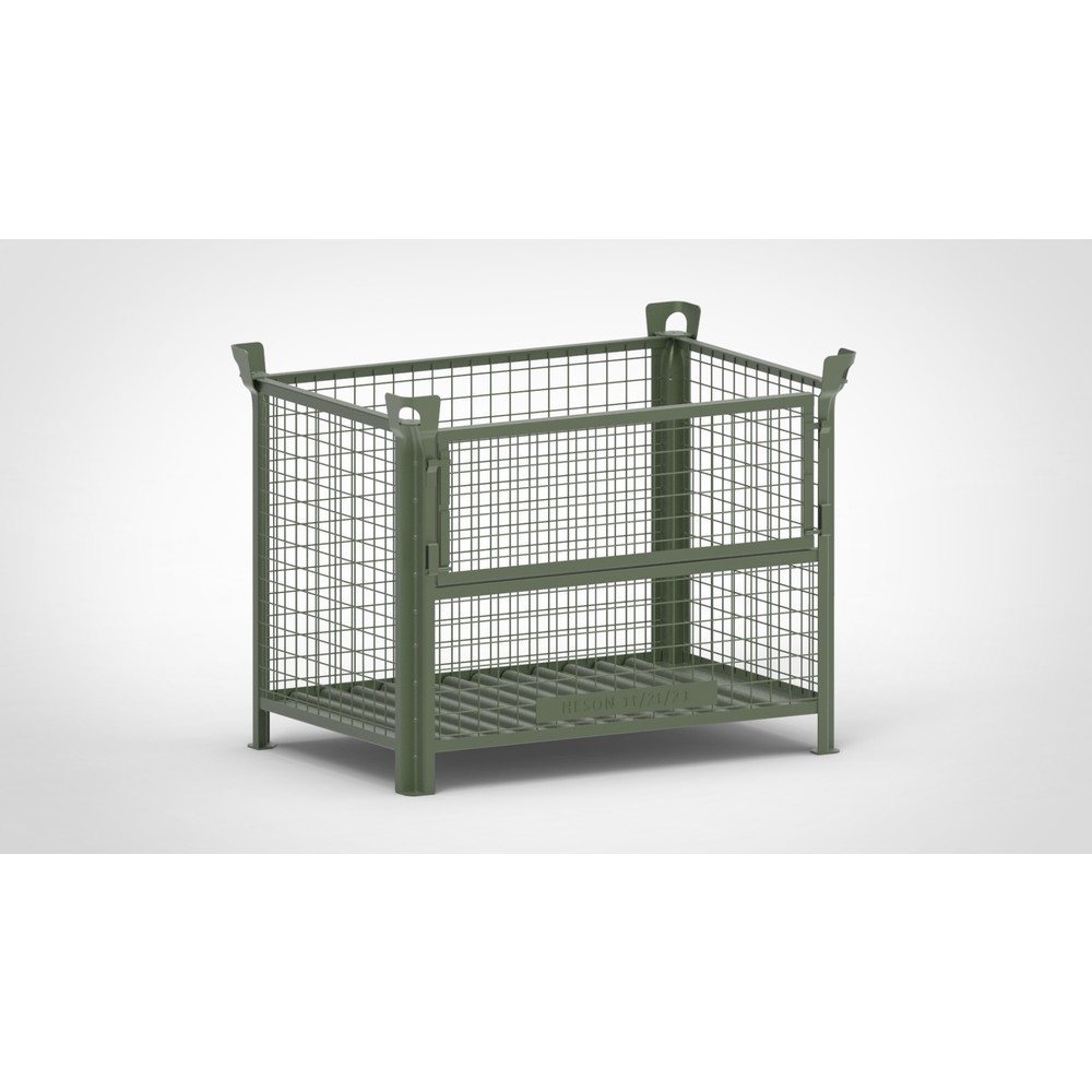 Produktabbildung Nr. 1: HESON® Gitterbox, mit ½ Gitterklappe, lackiert, HxBxT 900 x 1.200 x 800 mm, resedagrün