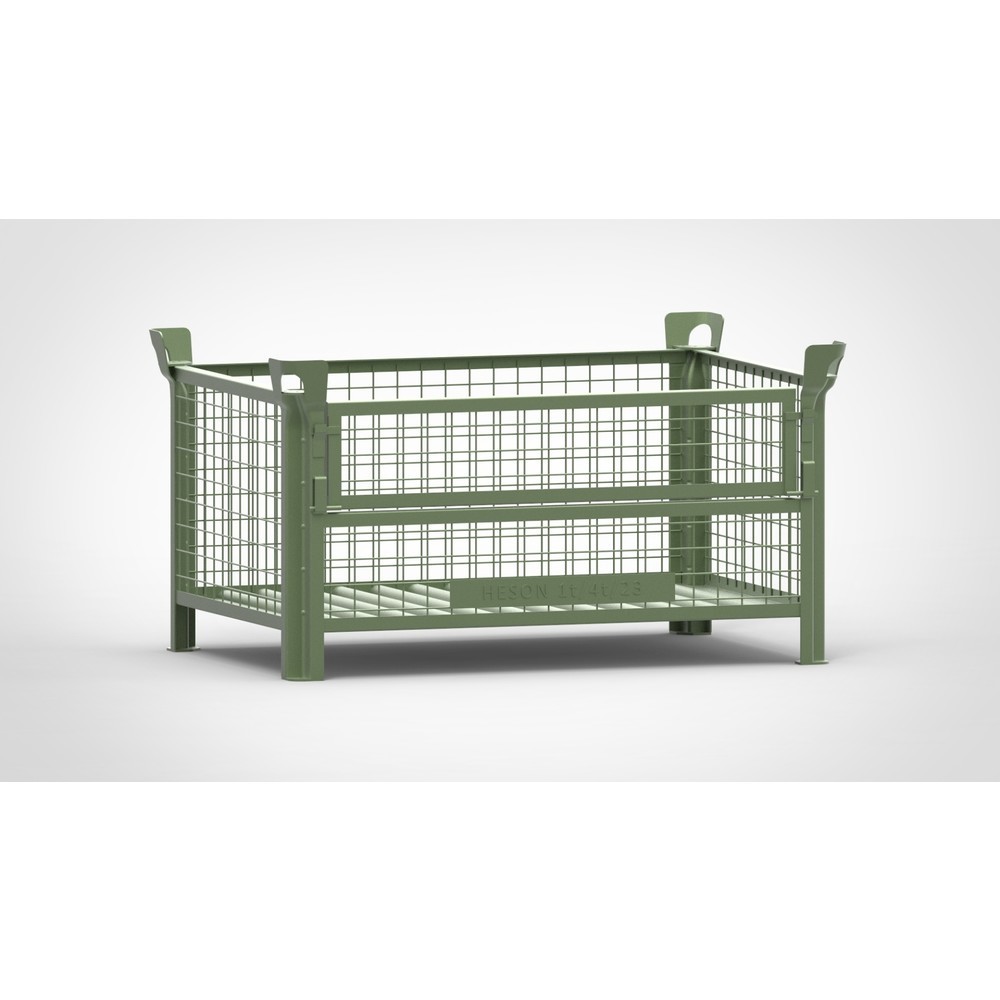 Produktabbildung Nr. 1: HESON® Gitterbox, mit ½ Gitterklappe, lackiert, HxBxT 600 x 1.200 x 800 mm, resedagrün