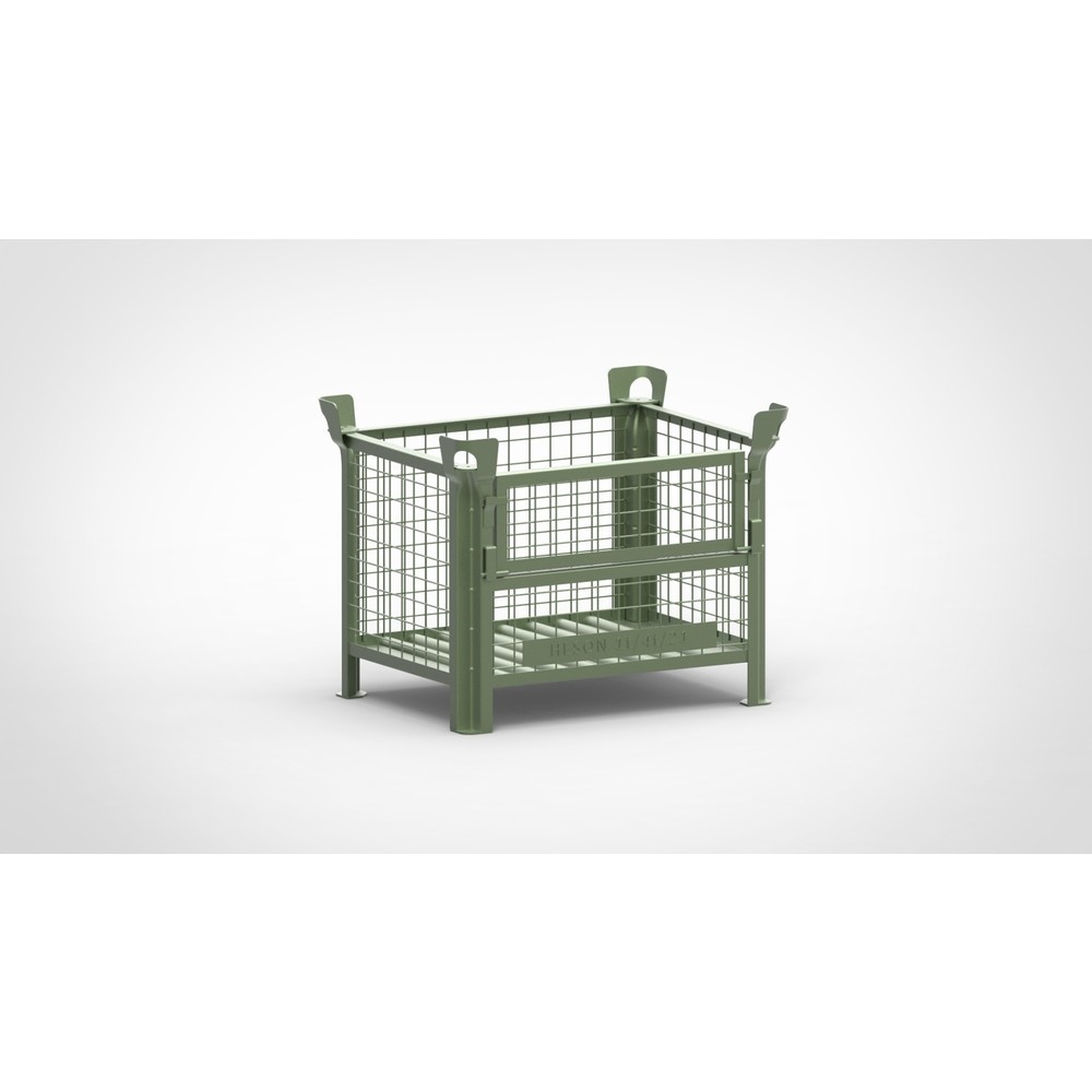 Produktabbildung Nr. 1: HESON® Gitterbox, mit ½ Gitterklappe, lackiert, HxBxT 600 x 800 x 600 mm, resedagrün
