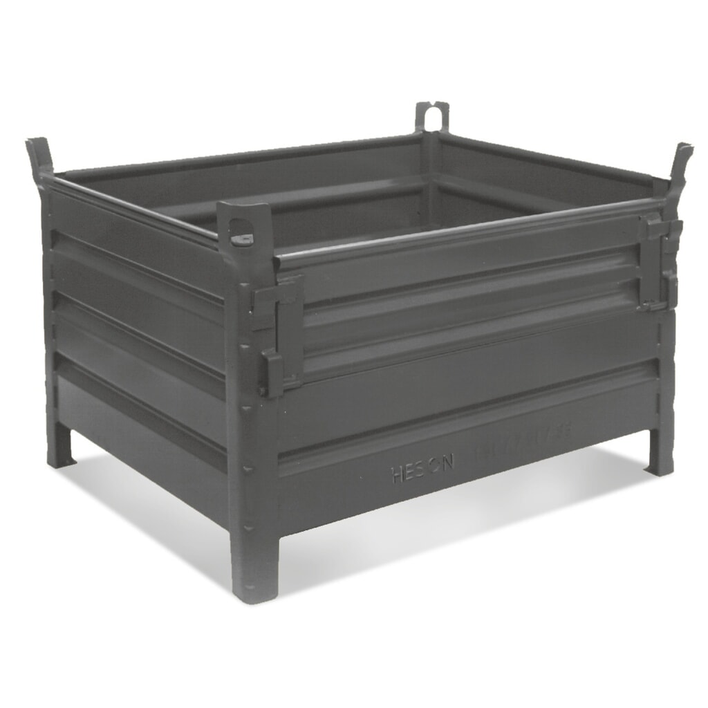 HESON® Stapelbehälter, mit ½ Vollwandklappe, Tragkraft 2.000 kg, BxT 800 x 500 mm Produktabbildung: HESON® Stapelbehälter, mit ½ Vollwandklappe, Tragkraft 2.000 kg, BxT 800 x 500 mm
