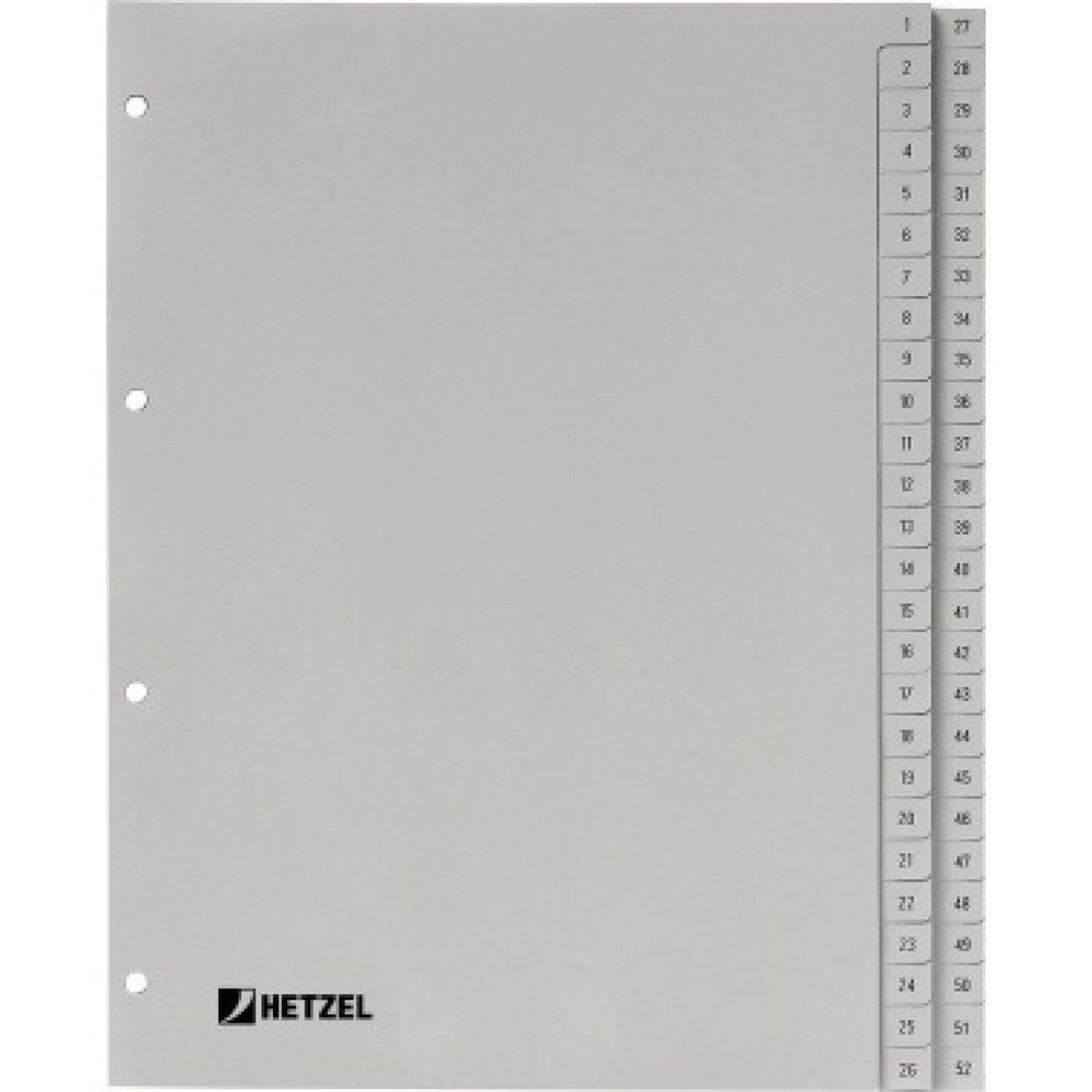 Produktabbildung: Hetzel Register 721308 DIN A4 1-52 52-teilig PP grau