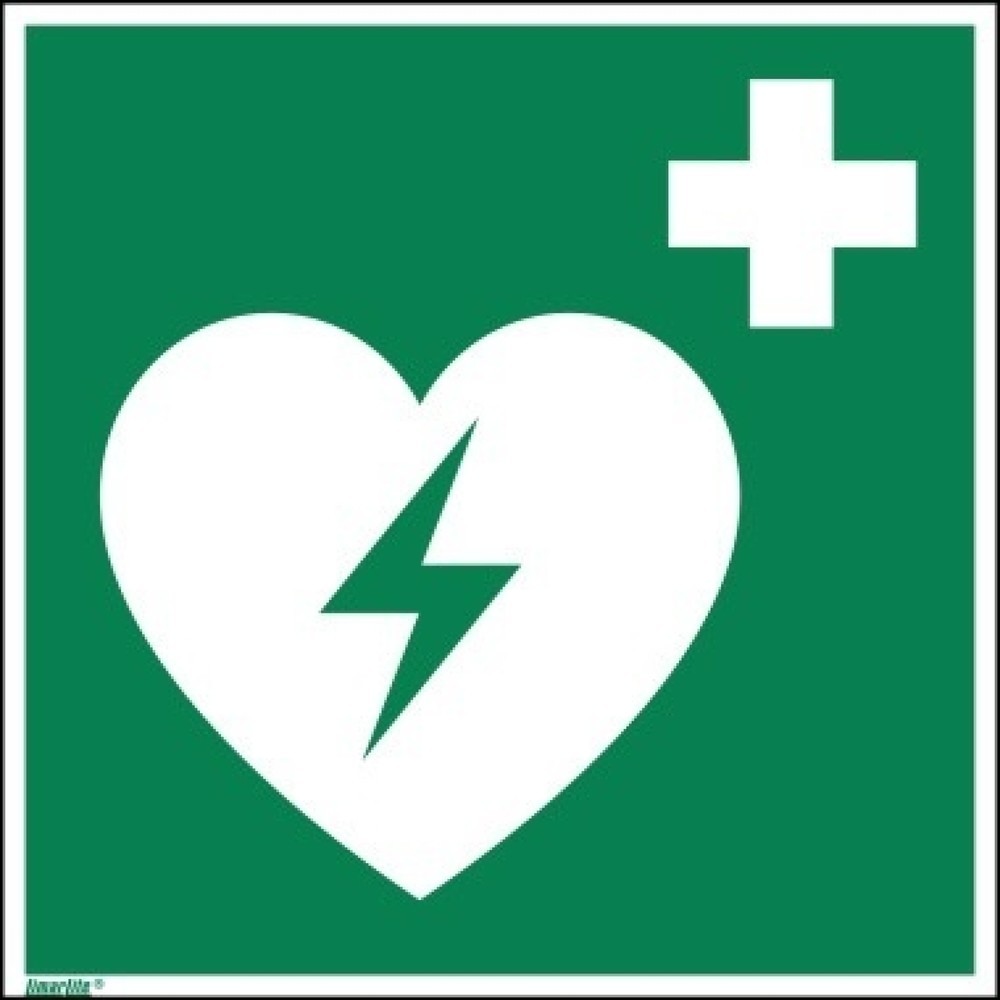 Produktabbildung: Hinweisschild Defibrilator Fahne E010 200x200mm PVC