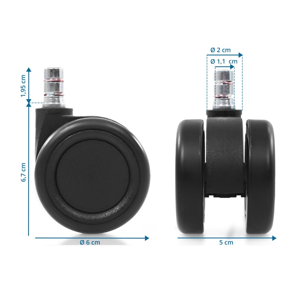 Produktabbildung Nr. 5: hjh OFFICE 5x Hartbodenrollen ROLO COLOR 60 11 mm / 60 mm Büro-Stuhl-Rollen für Hartböden (5er Pack), schwarz/schw