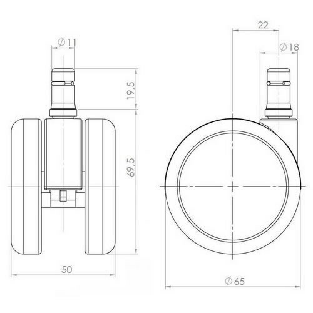 Produktabbildung Nr. 2: hjh OFFICE 5x Design-Rollen ROLO LUX 11 mm / 65 mm Büro-Stuhl-Rollen für Hartböden Chrom, (5er Pack)