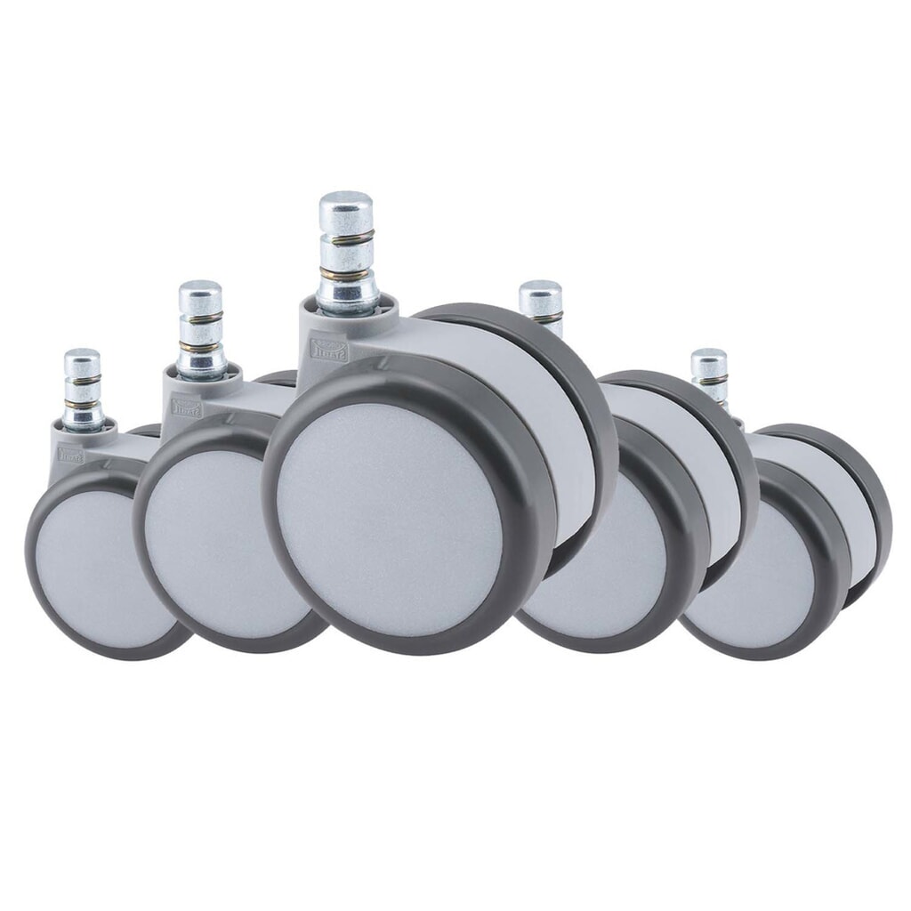 hjh OFFICE 5x Hartbodenrollen ROLO MOVE 60 No-Noise 11 mm / 60 mm (5er Pack) Büro-Stuhl-Rollen, weiß/grau Produktabbildung Nr. 2: hjh OFFICE 5x Hartbodenrollen ROLO MOVE 60 No-Noise 11 mm / 60 mm (5er Pack) Büro-Stuhl-Rollen, weiß/grau