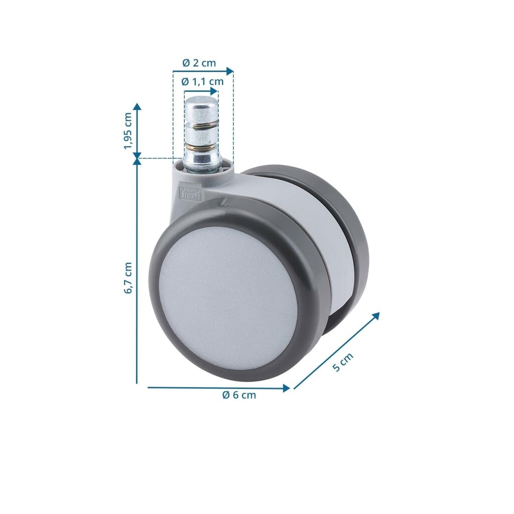 Produktabbildung Nr. 5: hjh OFFICE 5x Hartbodenrollen ROLO MOVE 60 No-Noise 11 mm / 60 mm (5er Pack) Büro-Stuhl-Rollen, weiß/grau