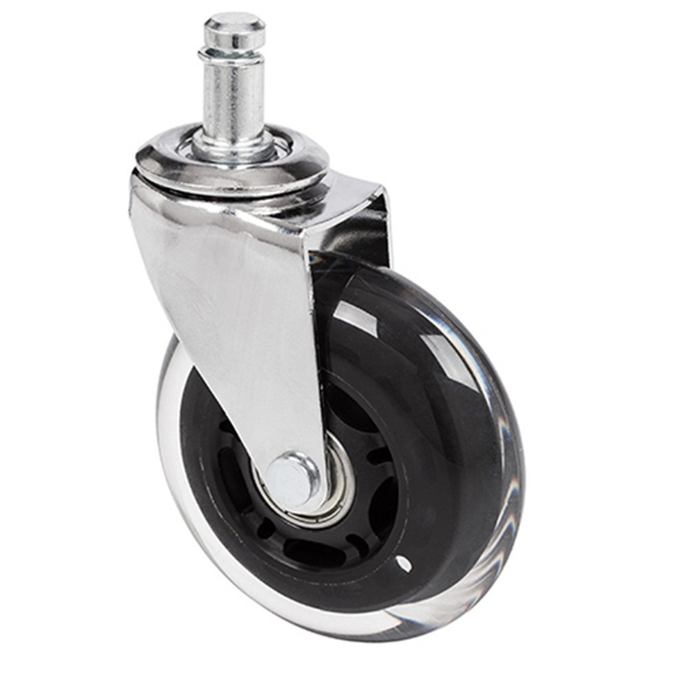 Produktabbildung: hjh OFFICE 5x Hartbodenrollen ROLO SKATE 11 mm / 75 mm Büro-Stuhl-Rollen Chrom transparent (5er Pack)