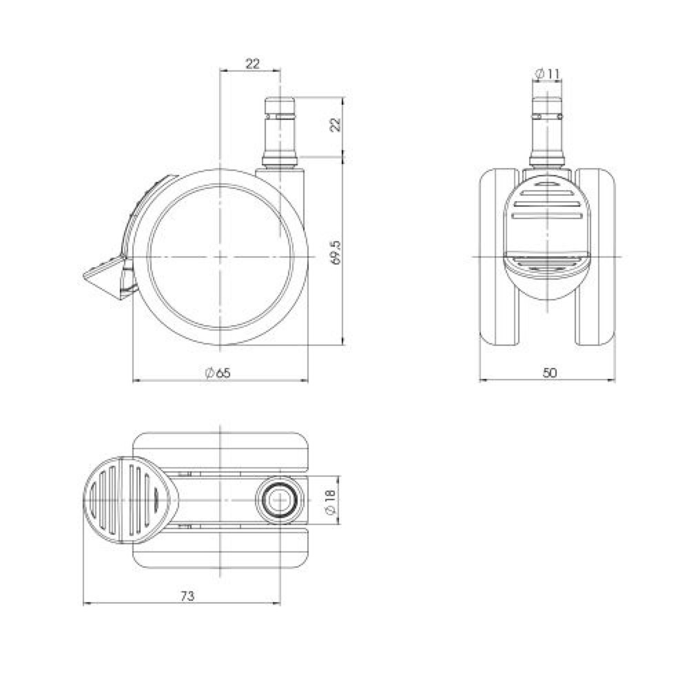 Produktabbildung Nr. 3: hjh OFFICE 5x Hartbodenrollen mit Feststellbremse ROLO STOP 11 mm / 65 mm, (5er Pack)