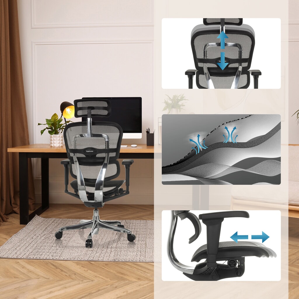 hjh OFFICE Chefsessel ERGOHUMAN ULTRA GEN2, Netzrückenlehne, Tragkraft 120 kg, Sitzhöhe 460 - 580 mm, schwarz Produktabbildung Nr. 4: hjh OFFICE Chefsessel ERGOHUMAN ULTRA GEN2, Netzrückenlehne, Tragkraft 120 kg, Sitzhöhe 460 - 580 mm, schwarz