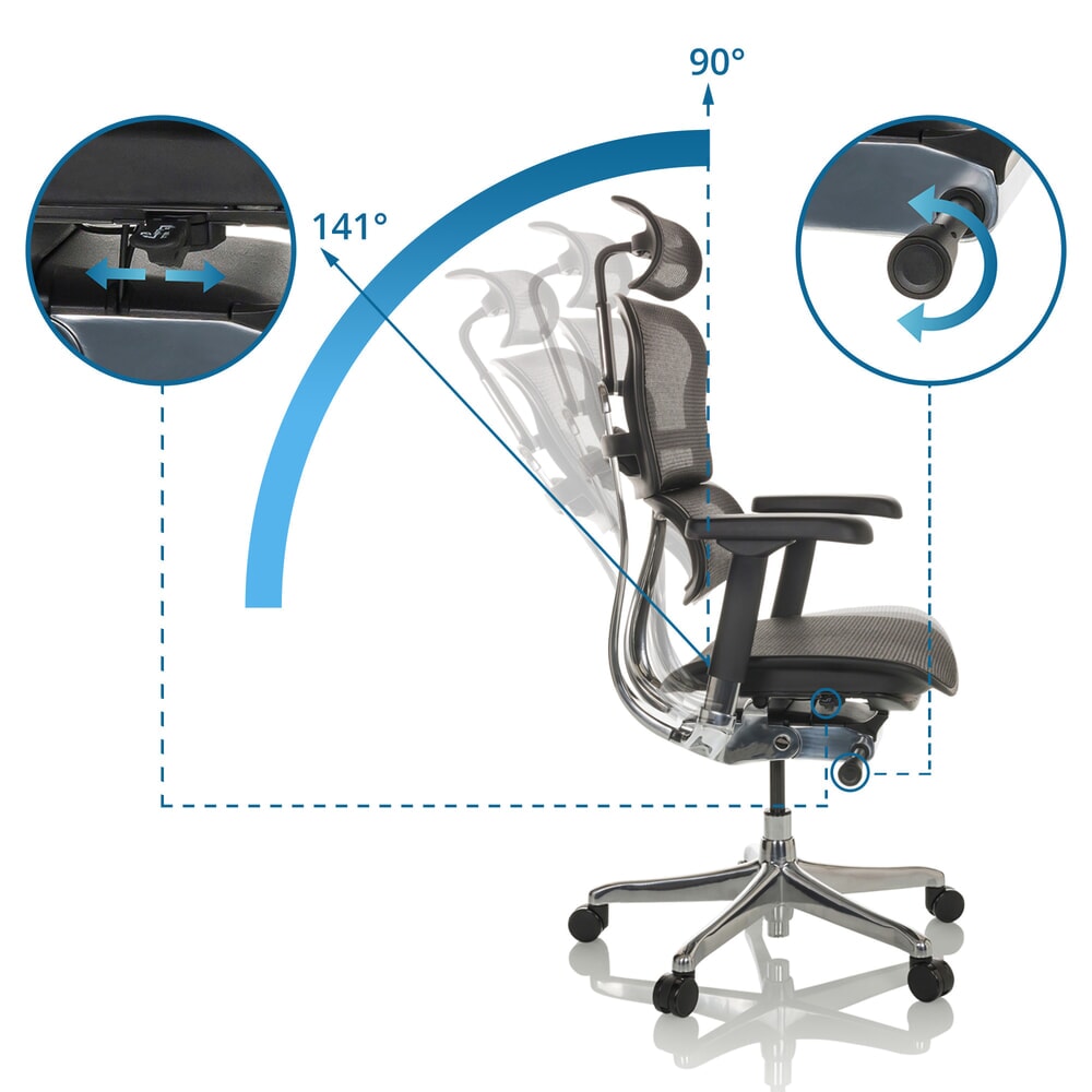 Produktabbildung Nr. 2: hjh OFFICE Chefsessel ERGOHUMAN GEN2, Tragkraft 150 kg, Netzstoff, Sitzhöhe 480 - 590 mm, schwarz
