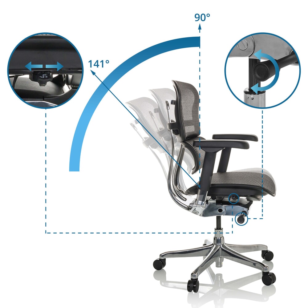 Produktabbildung Nr. 2: hjh OFFICE Chefsessel ERGOHUMAN BASE GEN2, Tragkraft 150 kg, Netzstoff, Sitzhöhe 470 - 580 mm, schwarz, ohne Kopfstütze