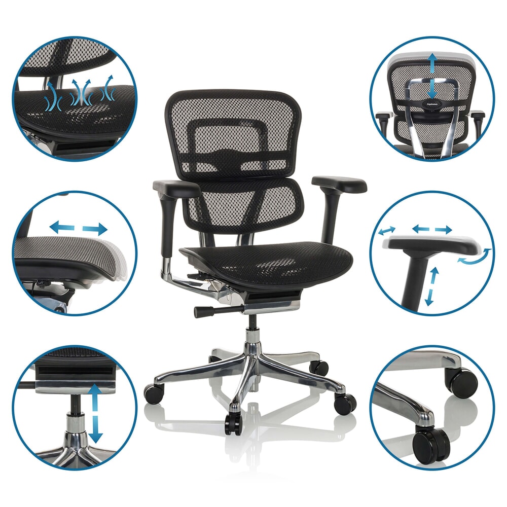 Produktabbildung Nr. 3: hjh OFFICE Chefsessel ERGOHUMAN BASE GEN2, Tragkraft 150 kg, Netzstoff, Sitzhöhe 470 - 580 mm, schwarz, ohne Kopfstütze
