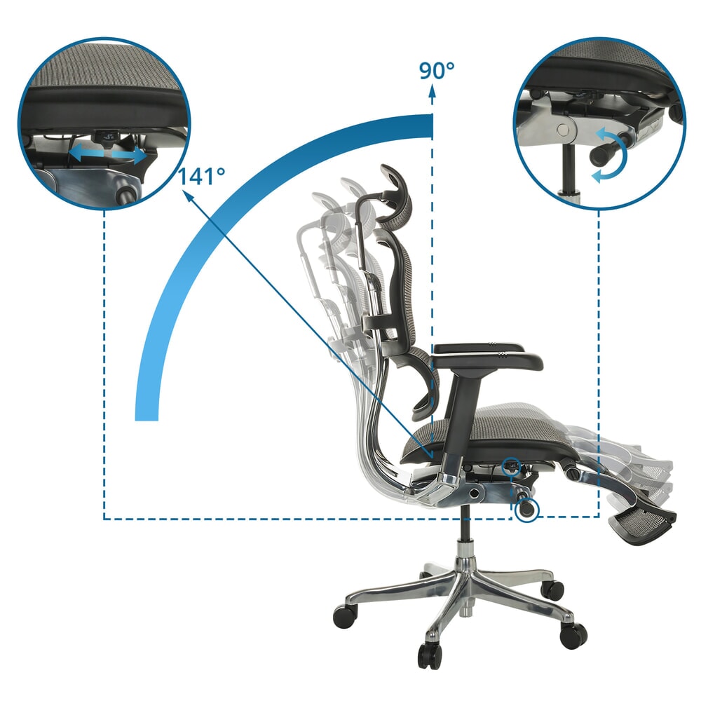 Produktabbildung Nr. 2: hjh OFFICE Chefsessel ERGOHUMAN PLUS LEGPRO GEN2, Tragkraft 150 kg, mit Beinablage, Netzstoff, Sitzhöhe 480 - 580 mm, schwarz