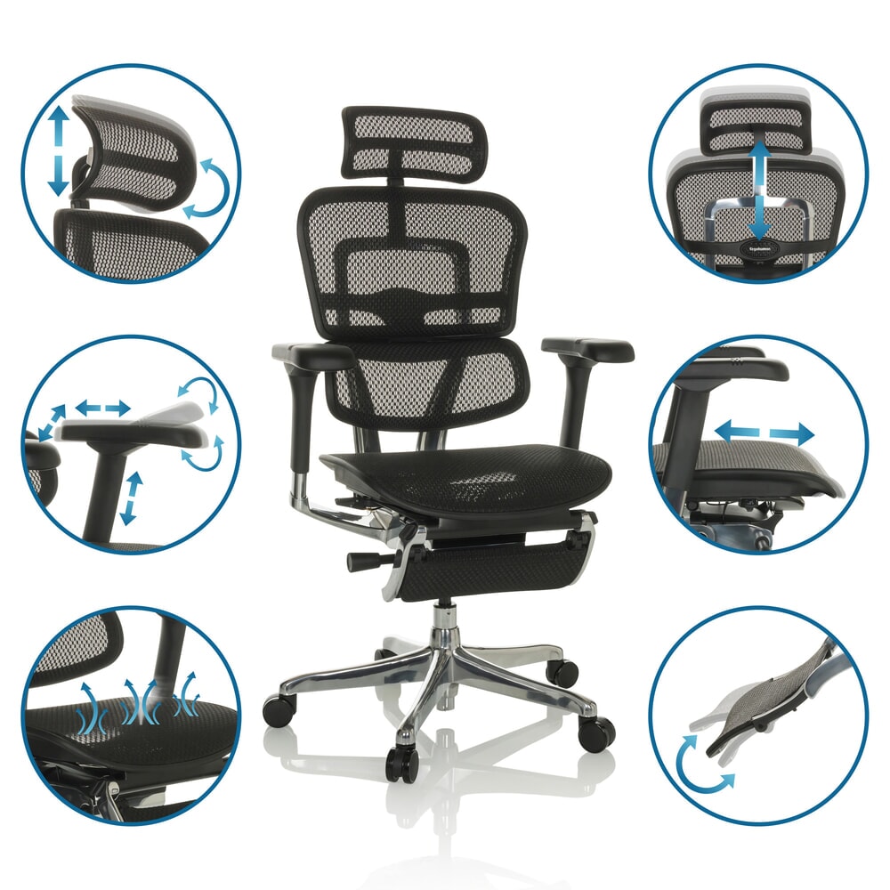 Produktabbildung Nr. 3: hjh OFFICE Chefsessel ERGOHUMAN PLUS LEGPRO GEN2, Tragkraft 150 kg, mit Beinablage, Netzstoff, Sitzhöhe 480 - 580 mm, schwarz