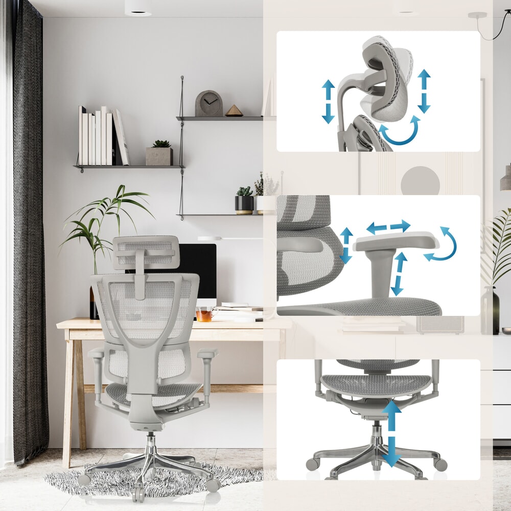 Produktabbildung Nr. 3: hjh OFFICE Chefsessel ERGOHUMAN SLIM ULTRA GEN2, mit flexibler Rückenlehne, Tragkraft 120 kg, Höhe 1160 - 1350 mm, Netzstoffsitz, grau