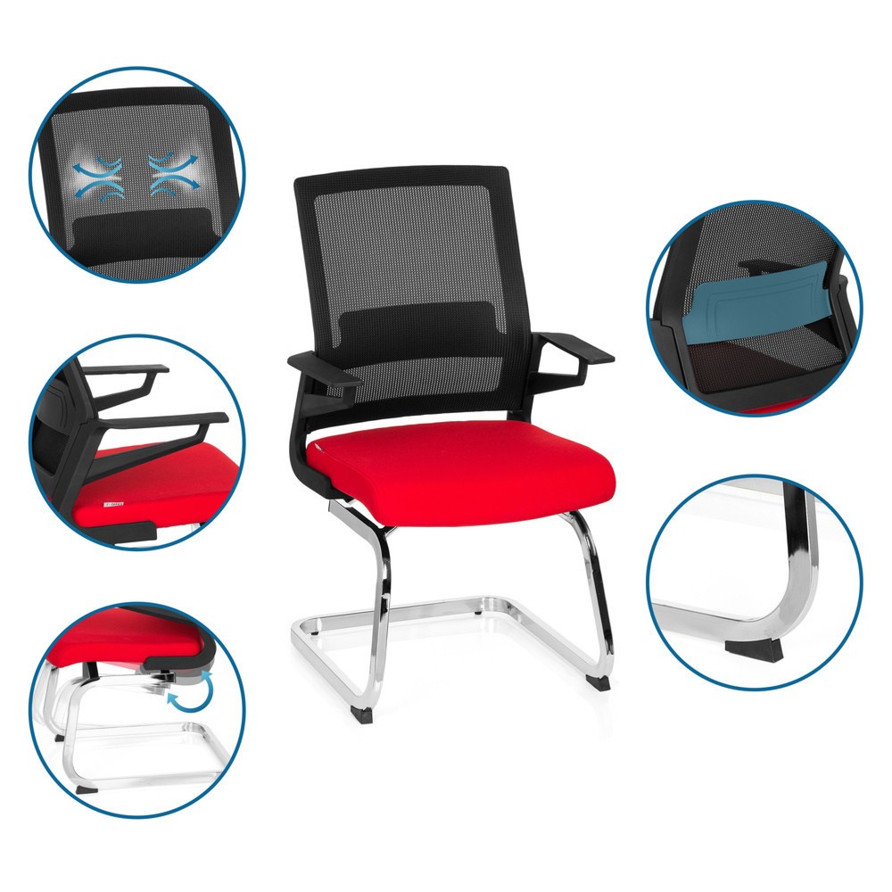 Produktabbildung Nr. 3: hjh OFFICE Konferenzstuhl / Freischwinger / INVENTOR V Stoff, schwarz / rot