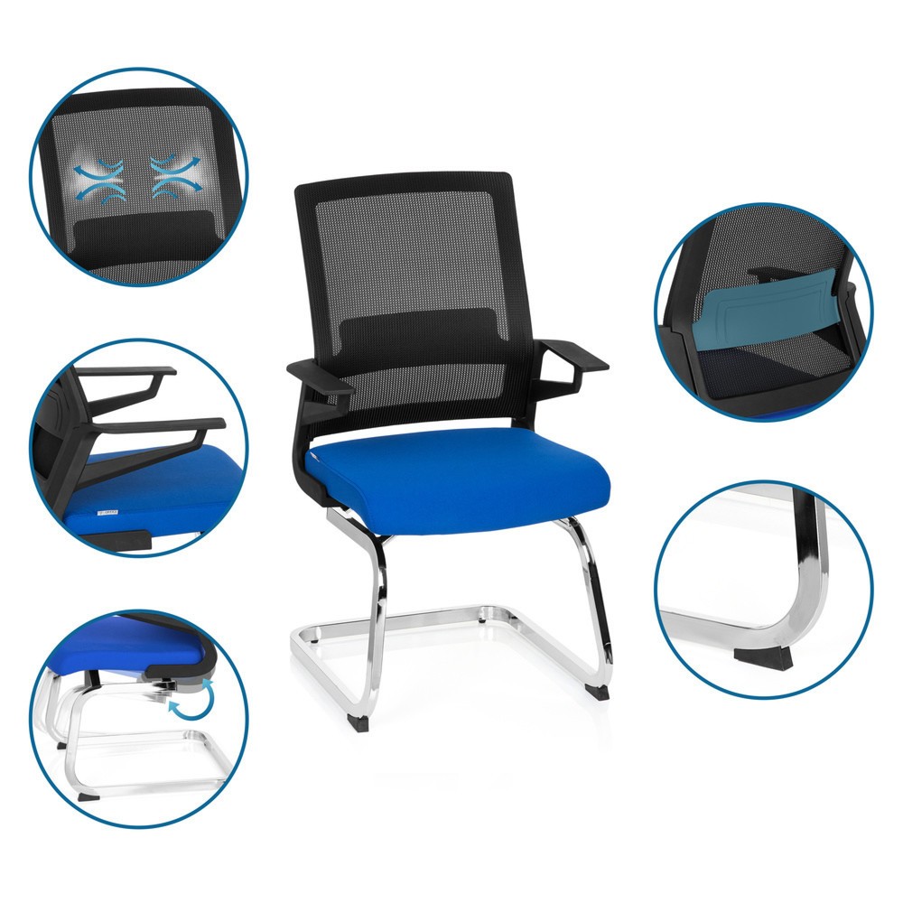 Produktabbildung Nr. 3: hjh OFFICE Konferenzstuhl / Freischwinger / INVENTOR V Stoff, schwarz / blau