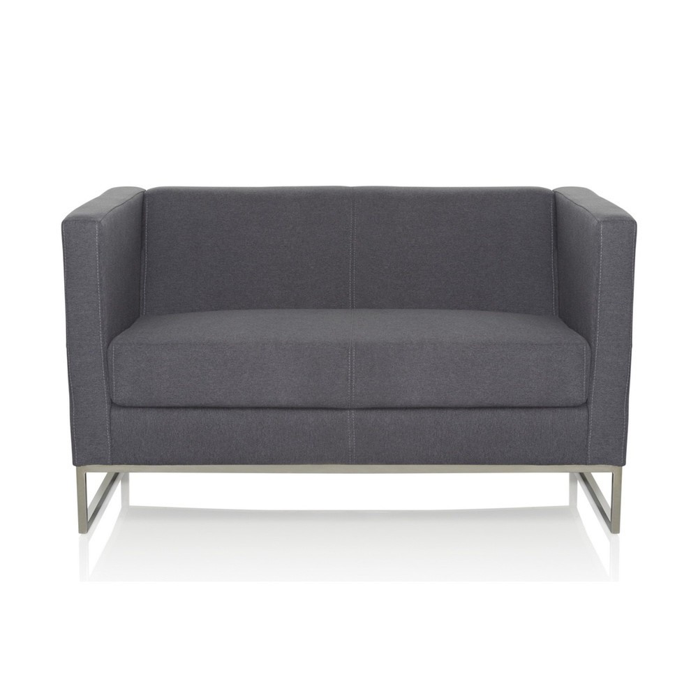 Produktabbildung: hjh OFFICE Loungesofa BARBADOS Gestell Edelstahl Stoff, 2-Sitzer, dunkelgrau