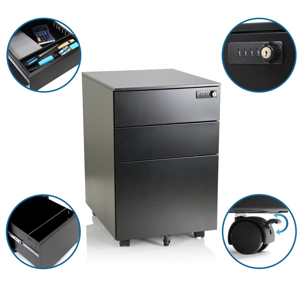 hjh OFFICE Rollcontainer COLOR OS I Metall, schwarz mit Zahlenschloss Produktabbildung Nr. 3: hjh OFFICE Rollcontainer COLOR OS I Metall, schwarz mit Zahlenschloss