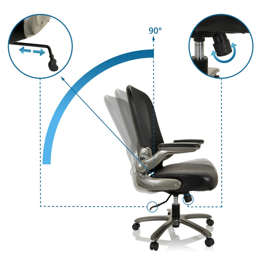 Produktabbildung Nr. 2: hjh OFFICE Schwerlaststuhl / Bürostuhl INSTRUCTOR T I Titan XXL Netzstoff / Leder, schwarz