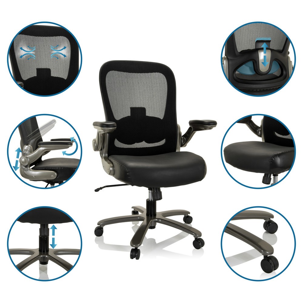 Produktabbildung Nr. 3: hjh OFFICE Schwerlaststuhl / Bürostuhl INSTRUCTOR T I Titan XXL Netzstoff / Leder, schwarz