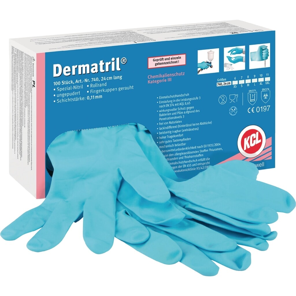 HONEYWELL Einweghandschuhe Dermatril 740, Nitril EN 374, EN 455 PSA-Kat. III, Größe 10 Produktabbildung: HONEYWELL Einweghandschuhe Dermatril 740, Nitril EN 374, EN 455 PSA-Kat. III, Größe 10