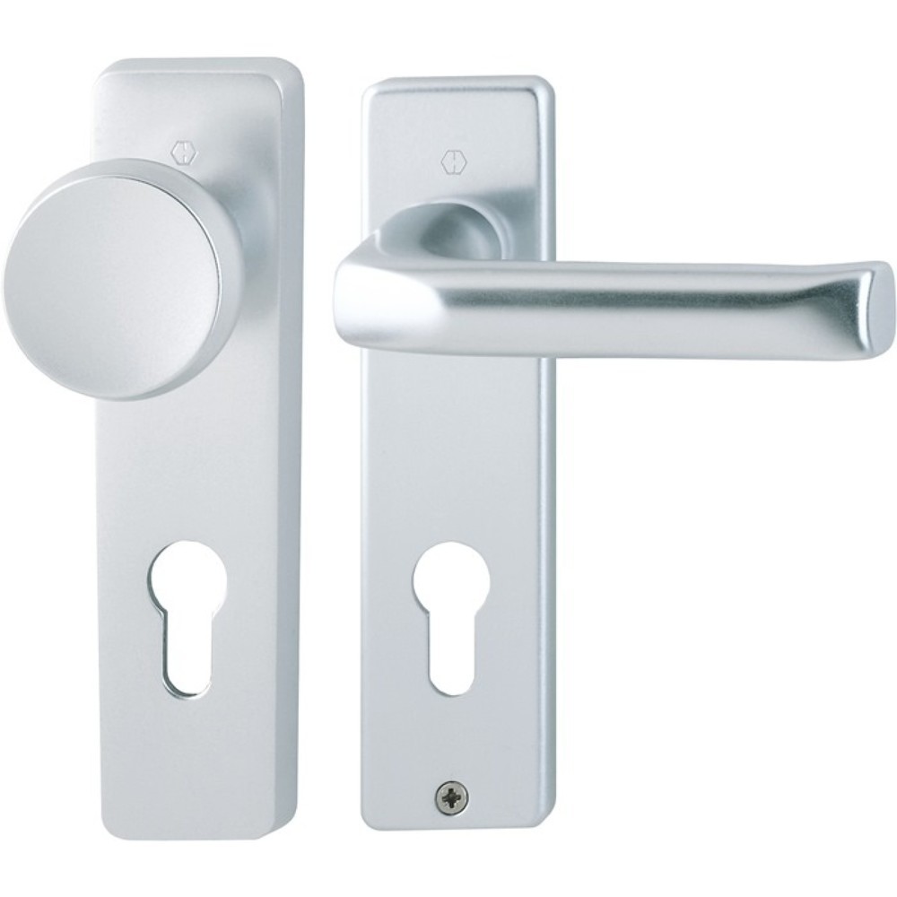 Produktabbildung: HOPPE Kurzschildgarnitur London 54/227K/202KP/AP/113, PZ eckig, Aluminium F1, Wechselgarnitur